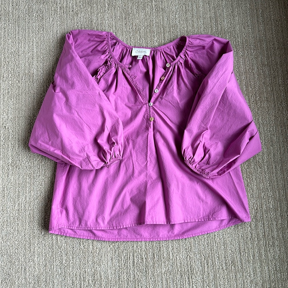 Purple Cleobella Blouse.  Balloon Sleeves and shell buttons.